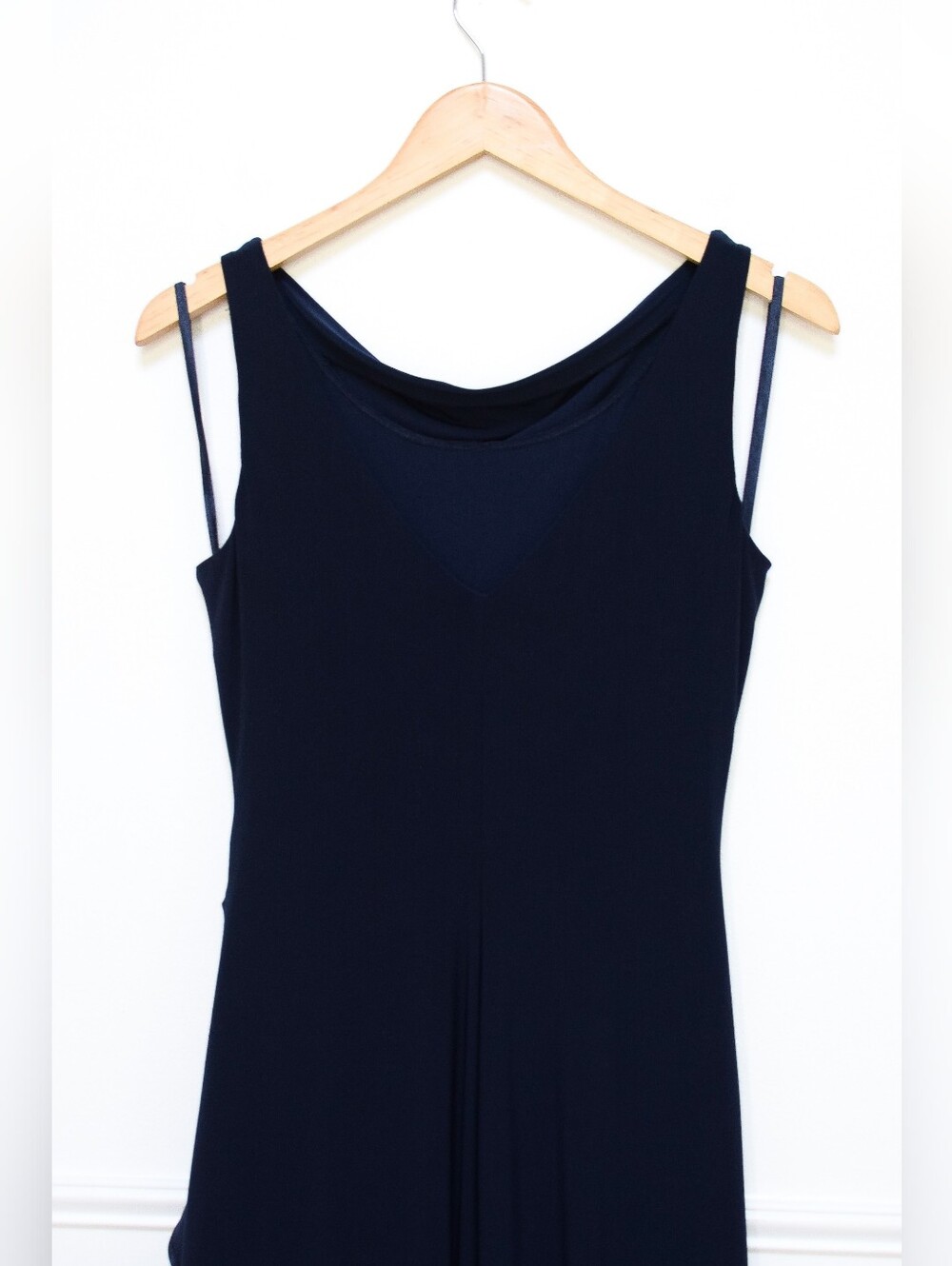 Lauren Ralph Lauren Navy Blue Ruched Evening Gown Ruffle Trim Side Slit Size 6 - Picture 9 of 14